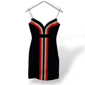 JASMINE DI MILO Universe Black Silk Cocktail Dress Center Stripe Details